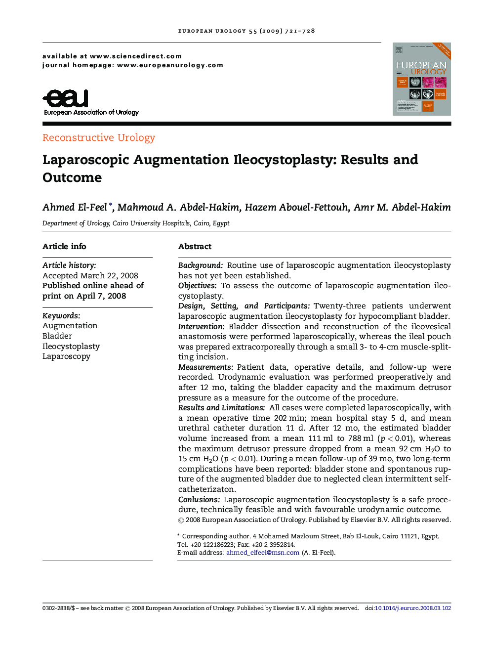 Laparoscopic Augmentation Ileocystoplasty: Results and Outcome