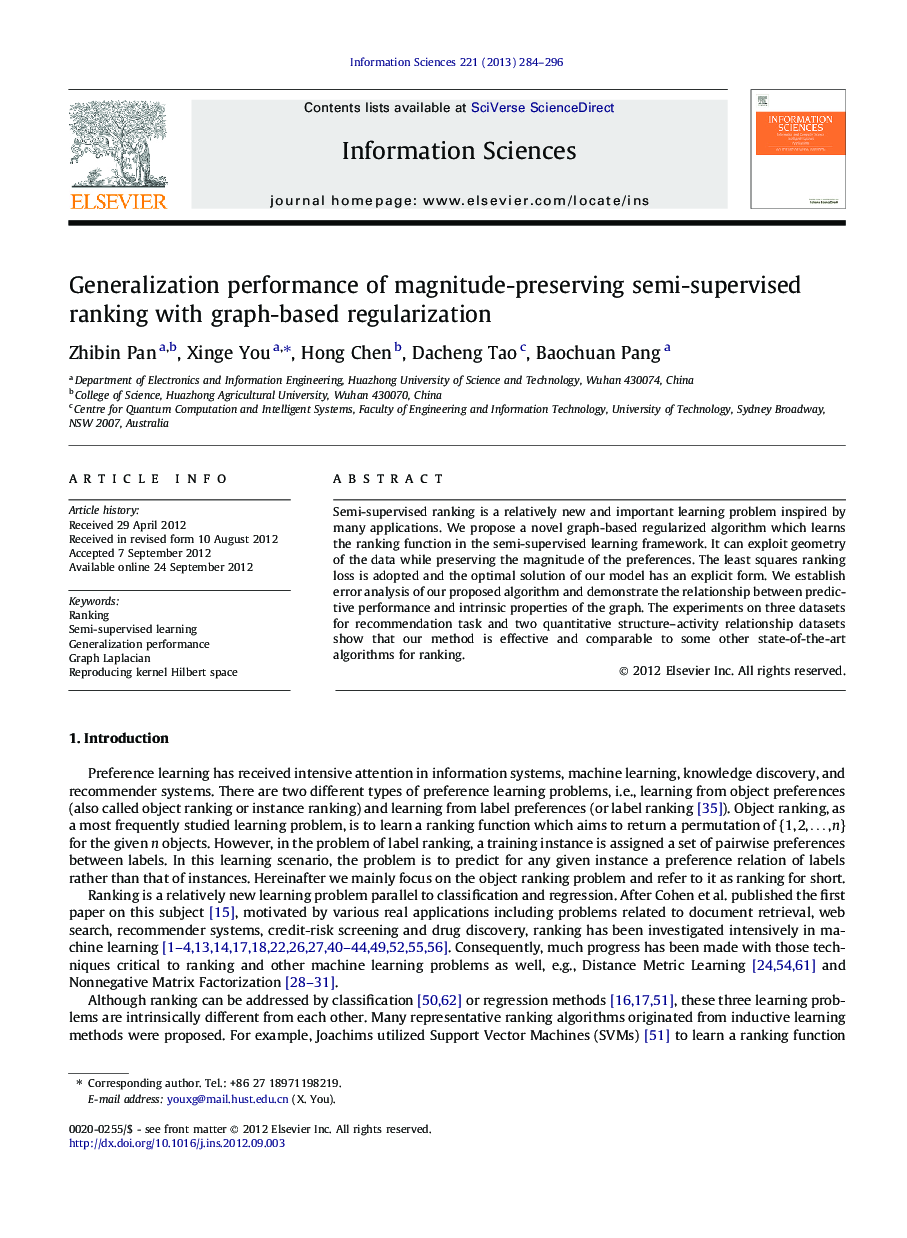 Generalization performance of magnitude-preserving semi-supervised ranking with graph-based regularization