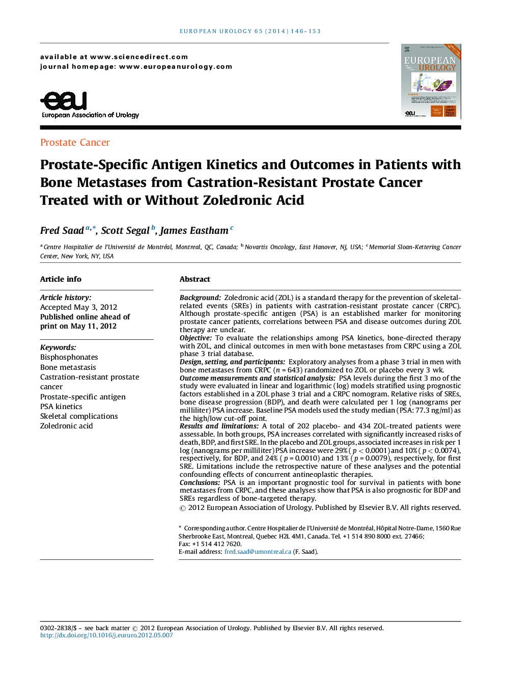 Prostate-Specific Antigen Kinetics and Outcomes in Patients with Bone Metastases from Castration-Resistant Prostate Cancer Treated with or Without Zoledronic Acid