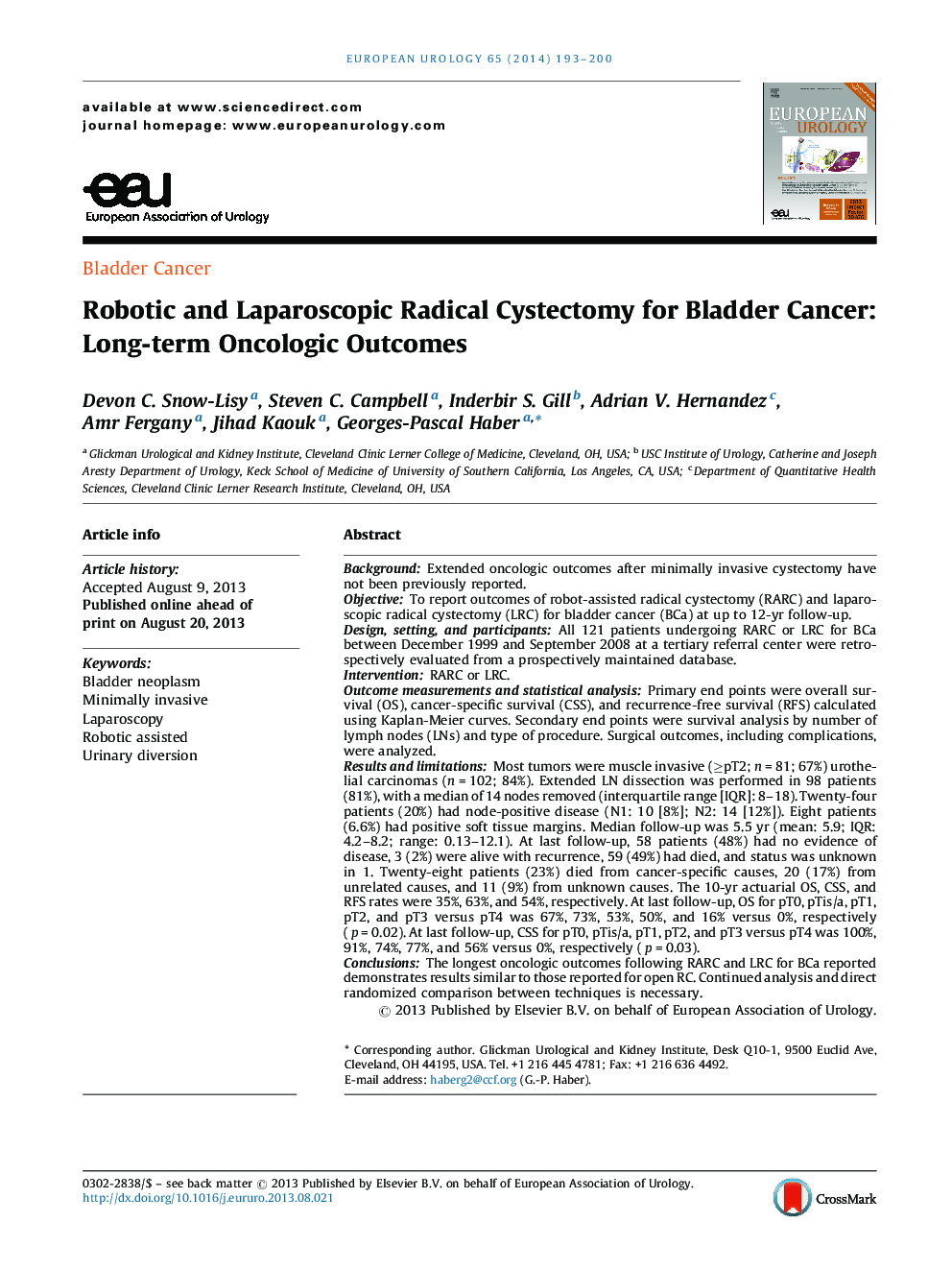 Robotic and Laparoscopic Radical Cystectomy for Bladder Cancer: Long-term Oncologic Outcomes