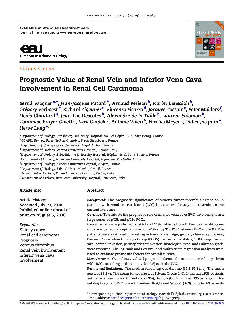 Prognostic Value of Renal Vein and Inferior Vena Cava Involvement in Renal Cell Carcinoma