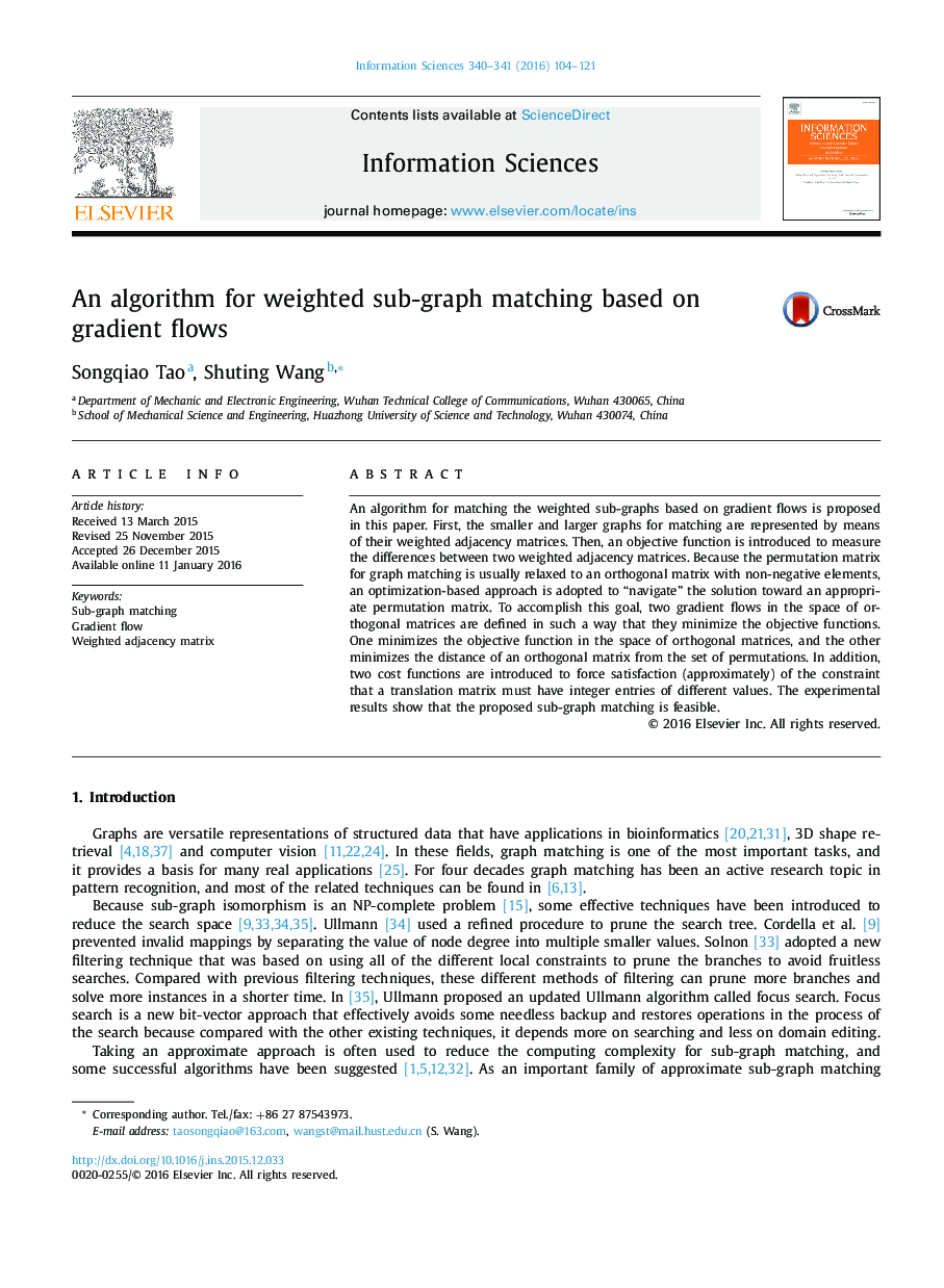 An algorithm for weighted sub-graph matching based on gradient flows