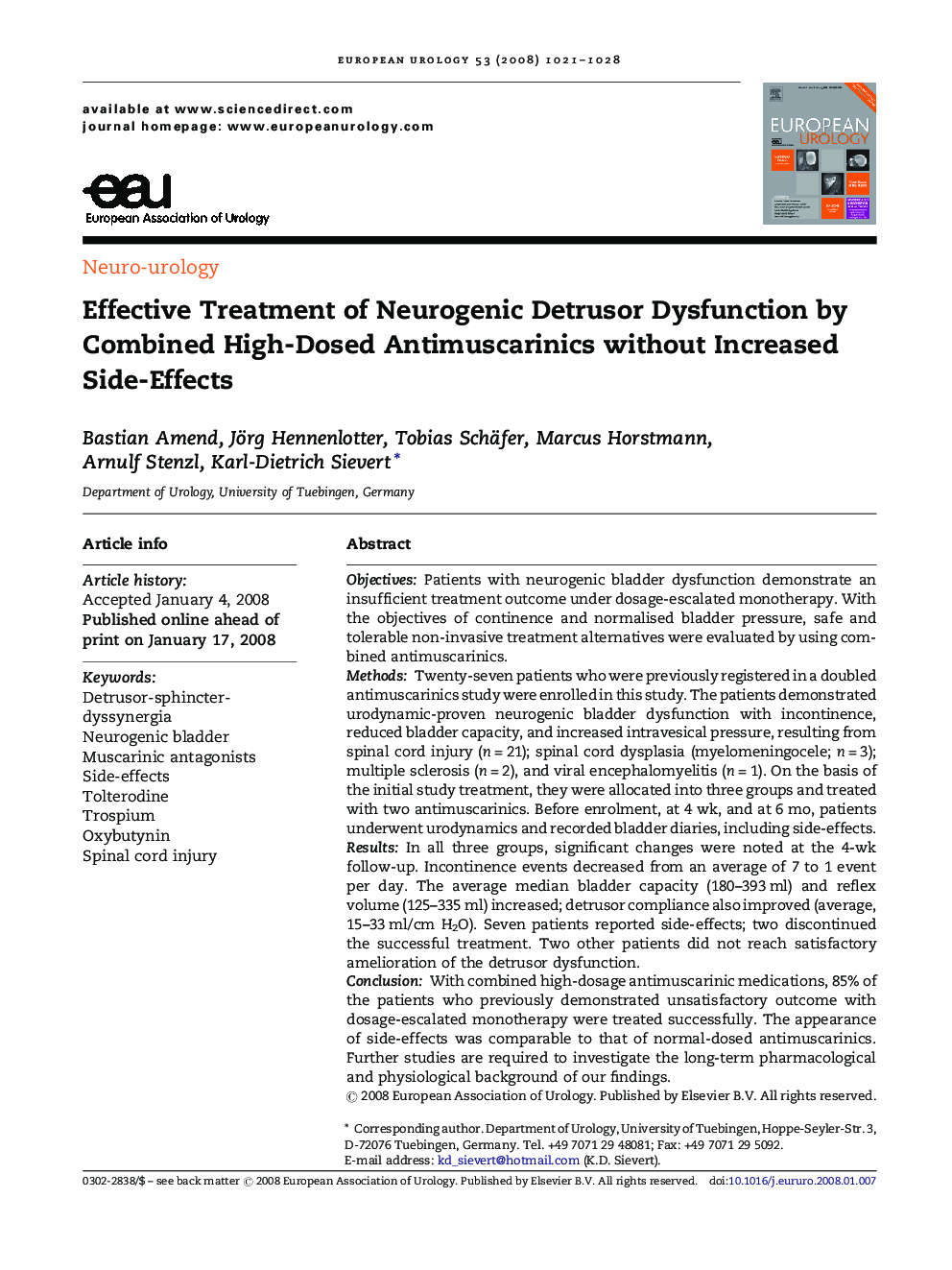 Effective Treatment of Neurogenic Detrusor Dysfunction by Combined High-Dosed Antimuscarinics without Increased Side-Effects