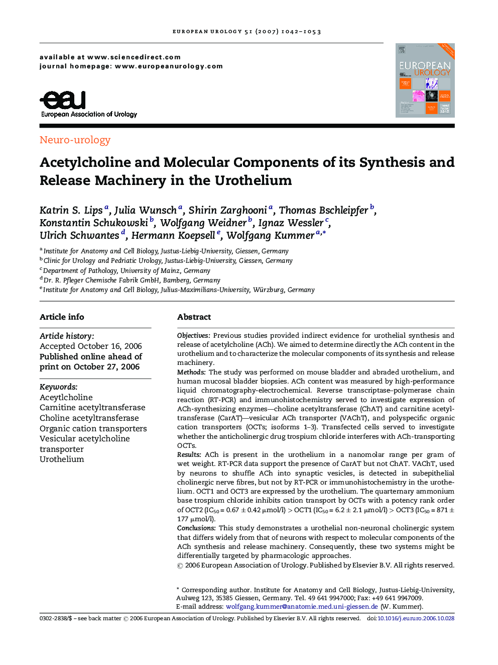 Acetylcholine and Molecular Components of its Synthesis and Release Machinery in the Urothelium