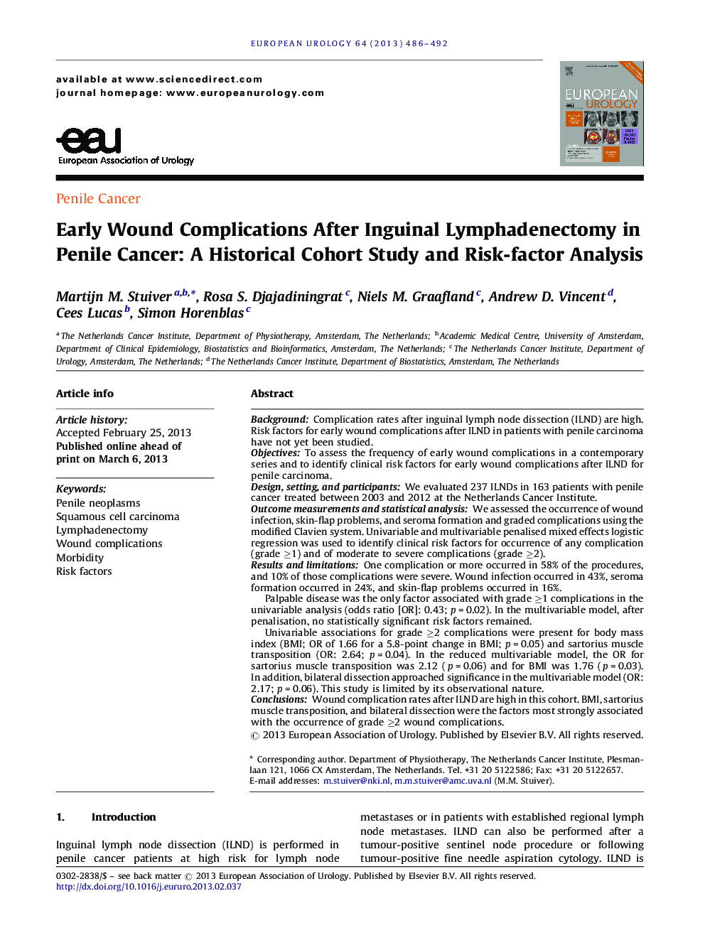 Early Wound Complications After Inguinal Lymphadenectomy in Penile Cancer: A Historical Cohort Study and Risk-factor Analysis