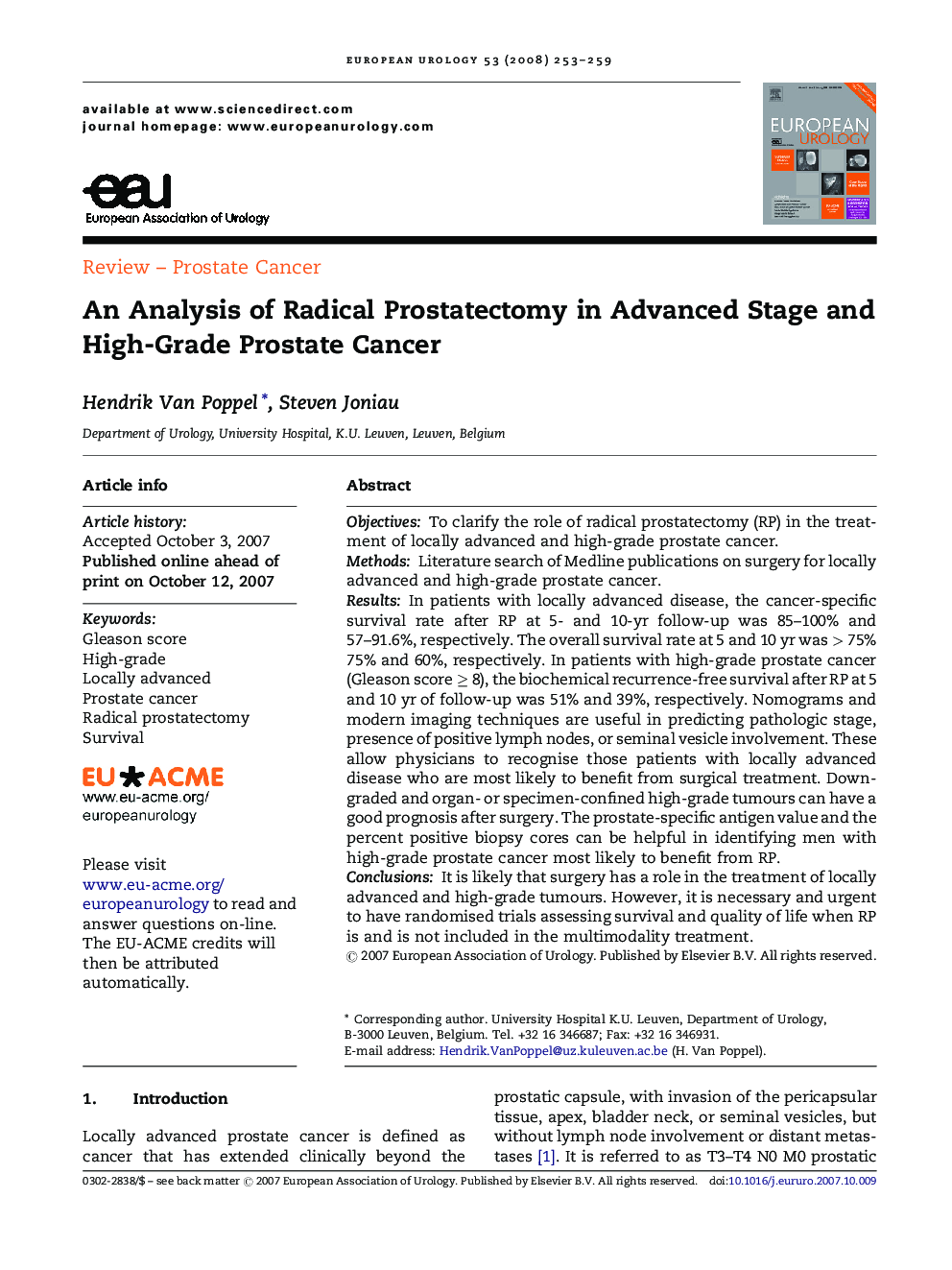 An Analysis of Radical Prostatectomy in Advanced Stage and High-Grade Prostate Cancer 