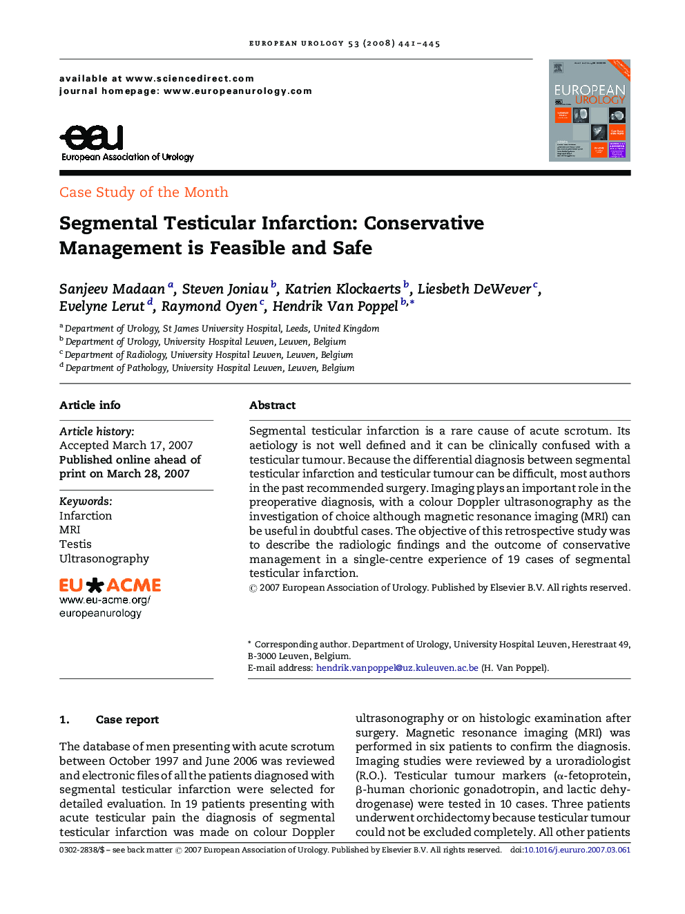 Segmental Testicular Infarction: Conservative Management is Feasible and Safe