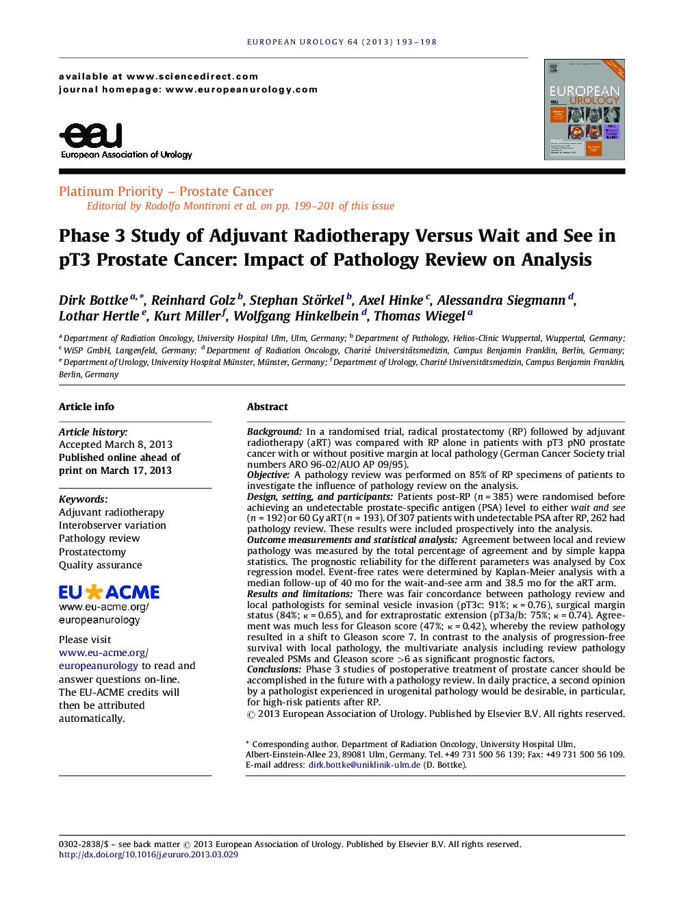 Phase 3 Study of Adjuvant Radiotherapy Versus Wait and See in pT3 Prostate Cancer: Impact of Pathology Review on Analysis 