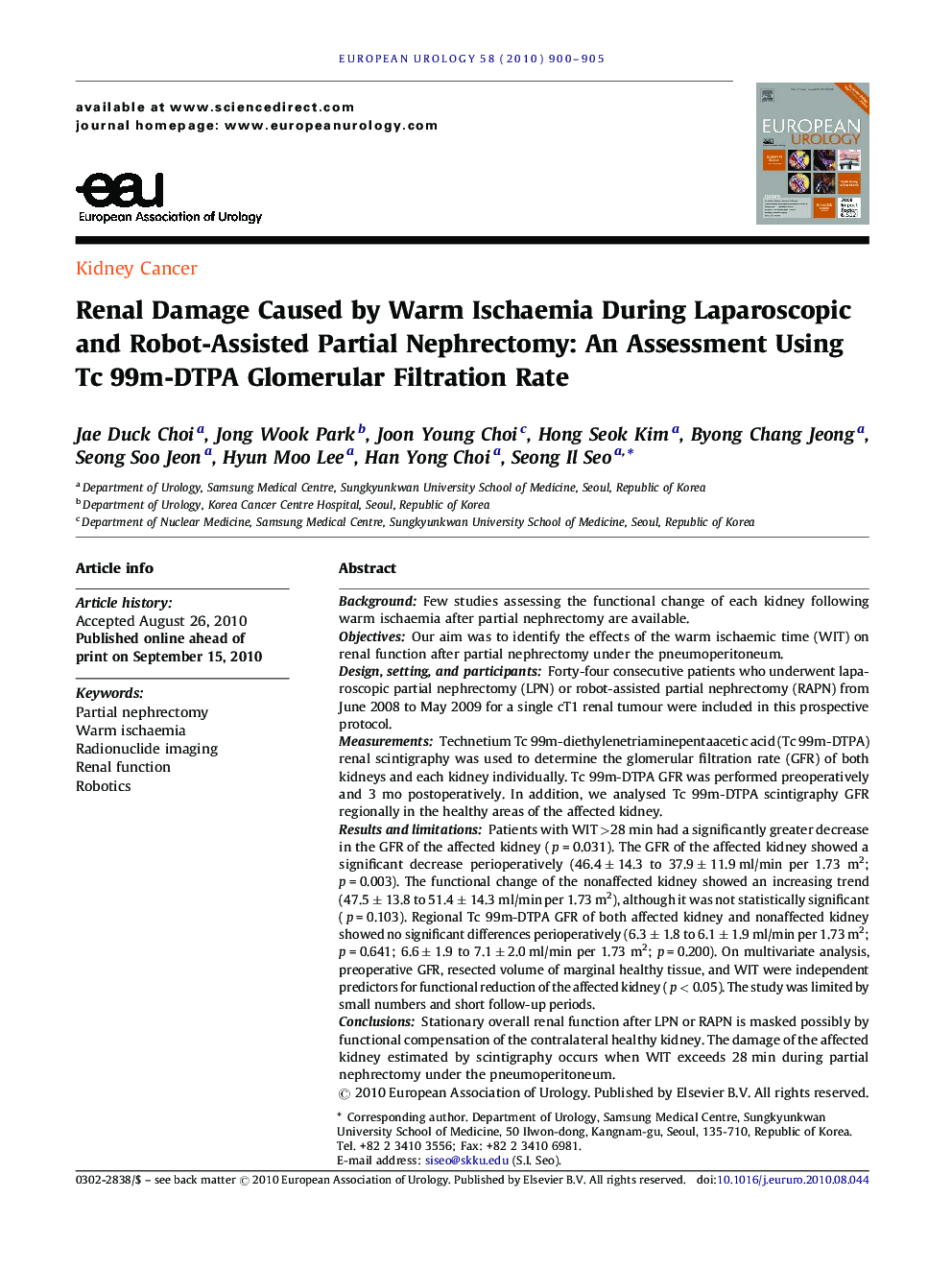 Renal Damage Caused by Warm Ischaemia During Laparoscopic and Robot-Assisted Partial Nephrectomy: An Assessment Using Tc 99m-DTPA Glomerular Filtration Rate