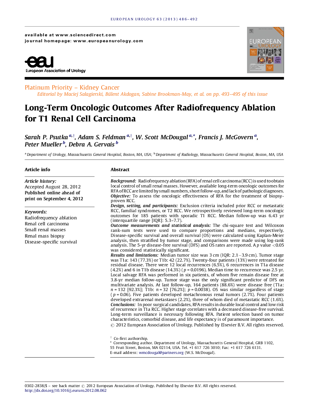 Long-Term Oncologic Outcomes After Radiofrequency Ablation for T1 Renal Cell Carcinoma