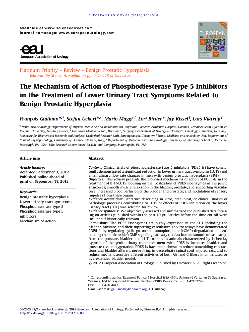 The Mechanism of Action of Phosphodiesterase Type 5 Inhibitors in the Treatment of Lower Urinary Tract Symptoms Related to Benign Prostatic Hyperplasia