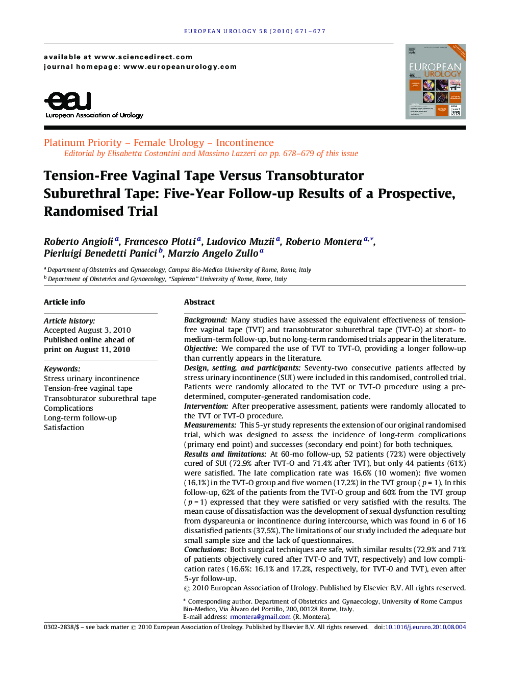 Tension-Free Vaginal Tape Versus Transobturator Suburethral Tape: Five-Year Follow-up Results of a Prospective, Randomised Trial