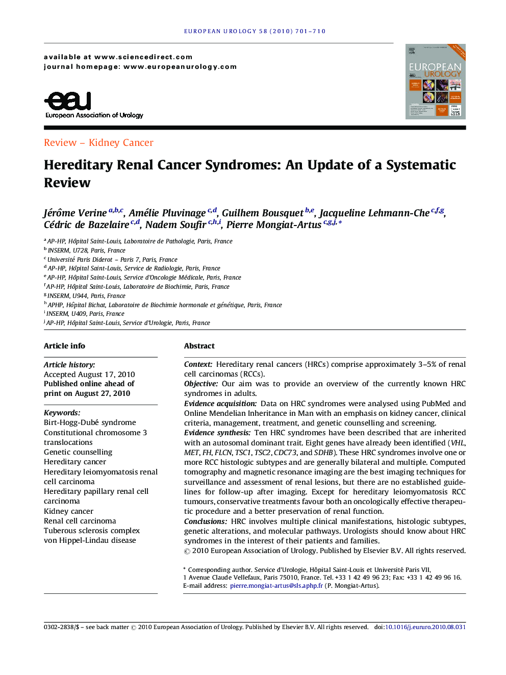 Hereditary Renal Cancer Syndromes: An Update of a Systematic Review