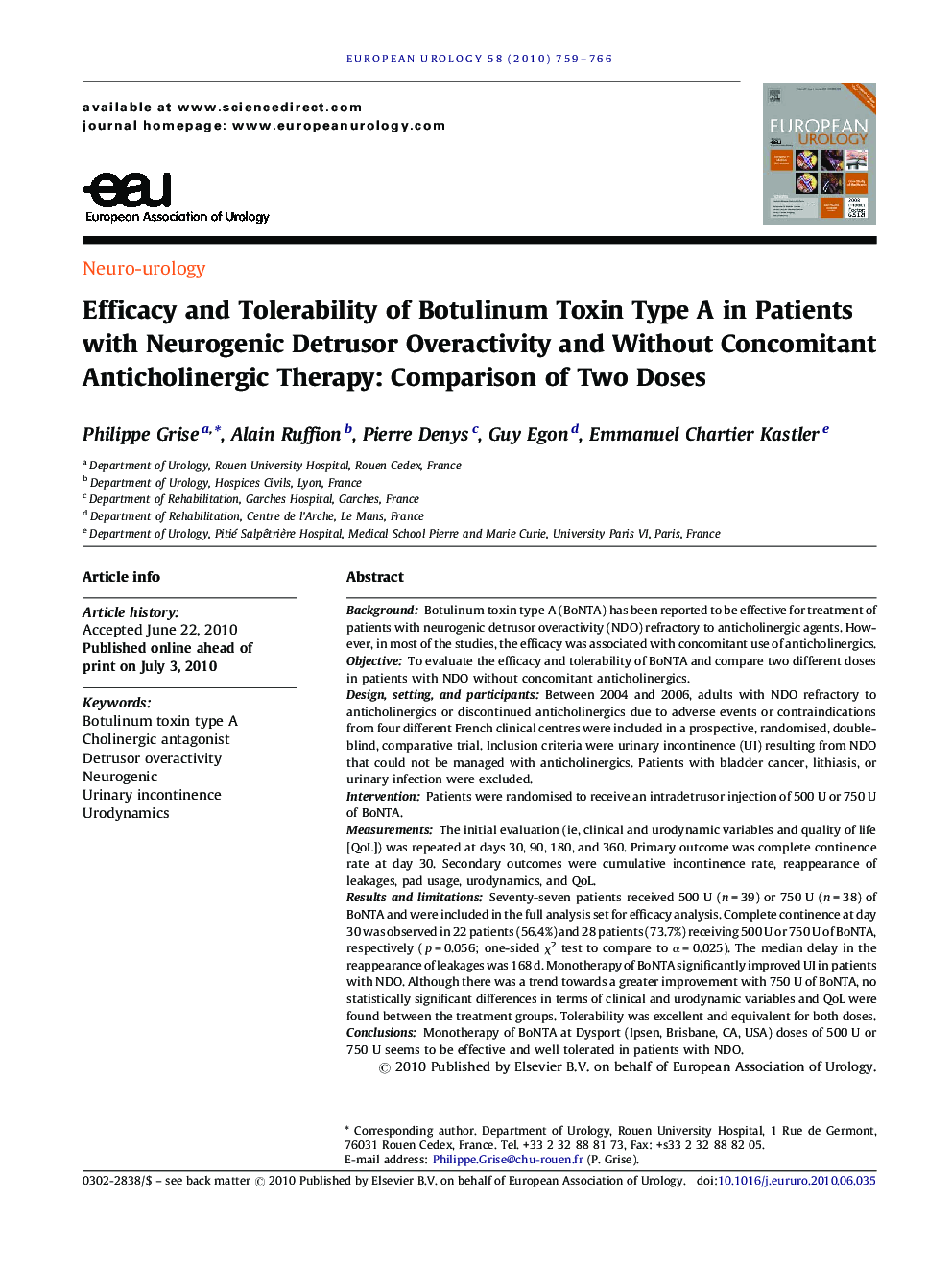 Efficacy and Tolerability of Botulinum Toxin Type A in Patients with Neurogenic Detrusor Overactivity and Without Concomitant Anticholinergic Therapy: Comparison of Two Doses