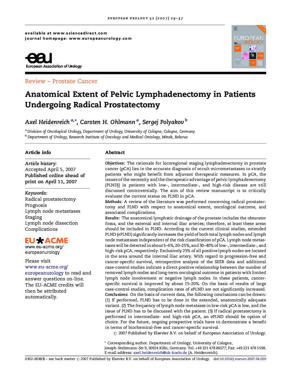 Anatomical Extent of Pelvic Lymphadenectomy in Patients Undergoing Radical Prostatectomy 