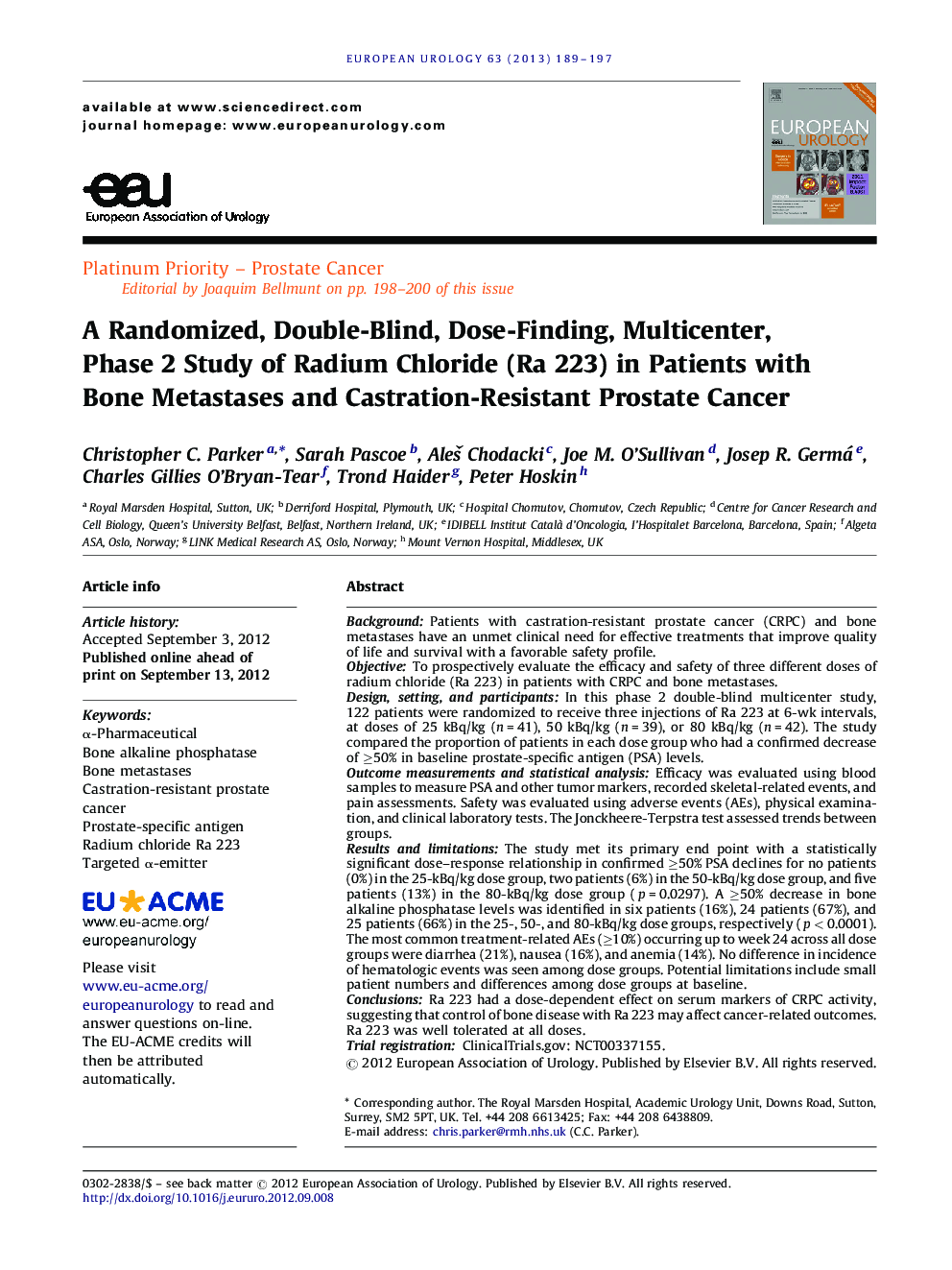 A Randomized, Double-Blind, Dose-Finding, Multicenter, Phase 2 Study of Radium Chloride (Ra 223) in Patients with Bone Metastases and Castration-Resistant Prostate Cancer 