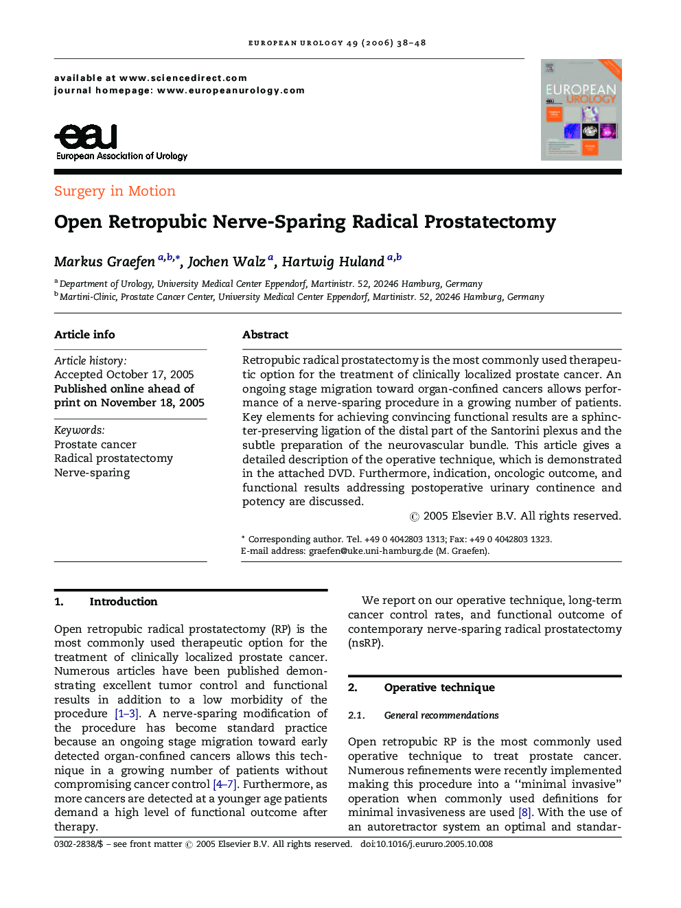 Open Retropubic Nerve-Sparing Radical Prostatectomy