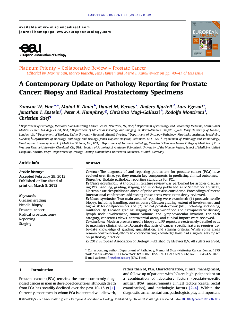 A Contemporary Update on Pathology Reporting for Prostate Cancer: Biopsy and Radical Prostatectomy Specimens