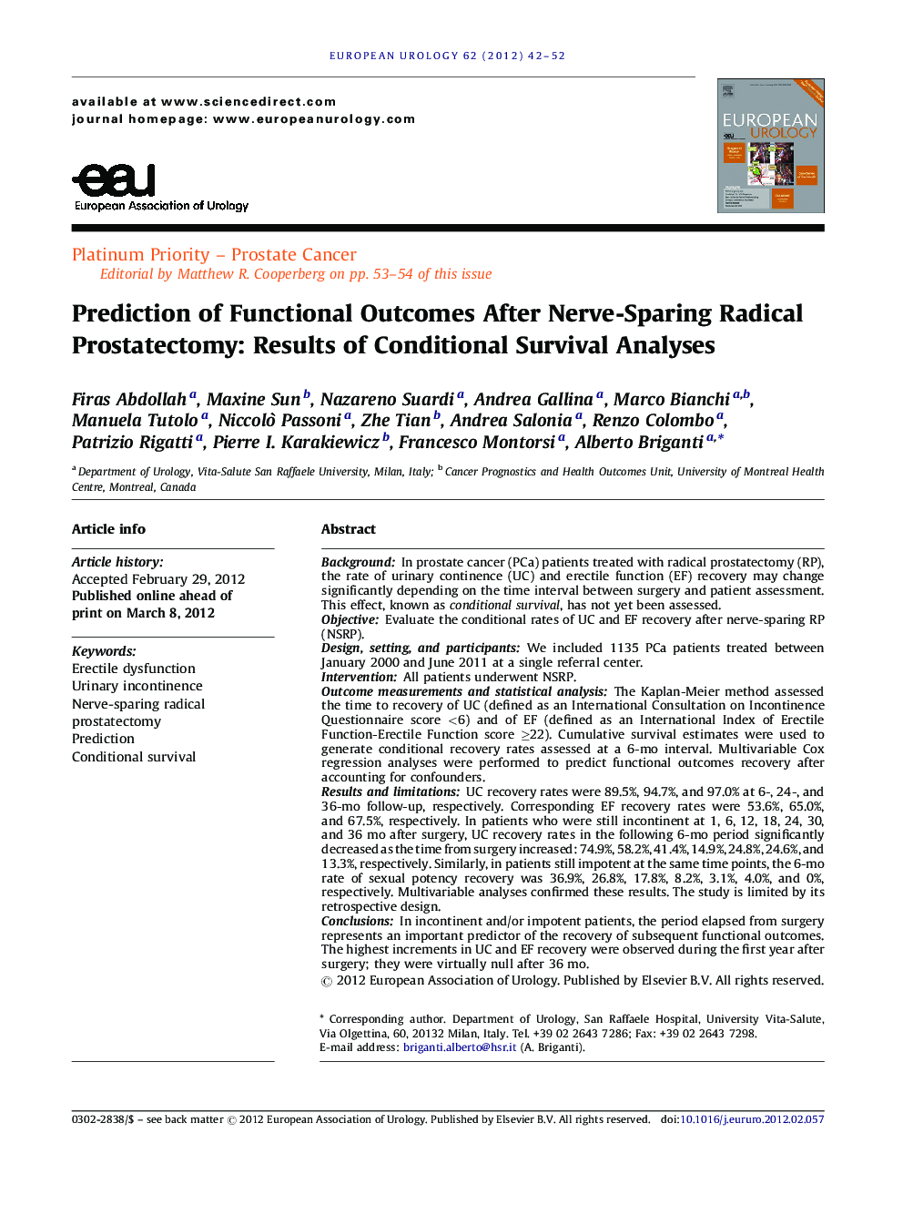 Prediction of Functional Outcomes After Nerve-Sparing Radical Prostatectomy: Results of Conditional Survival Analyses