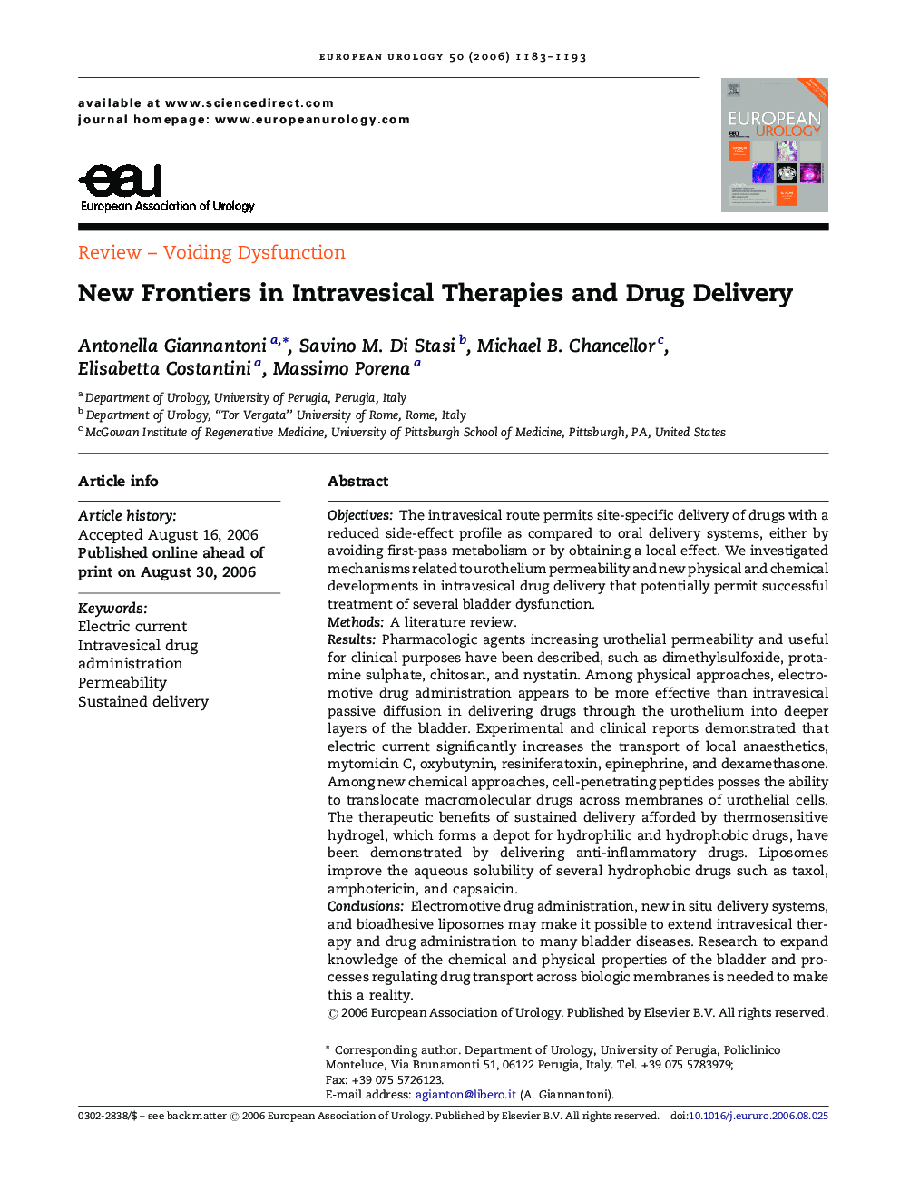 New Frontiers in Intravesical Therapies and Drug Delivery