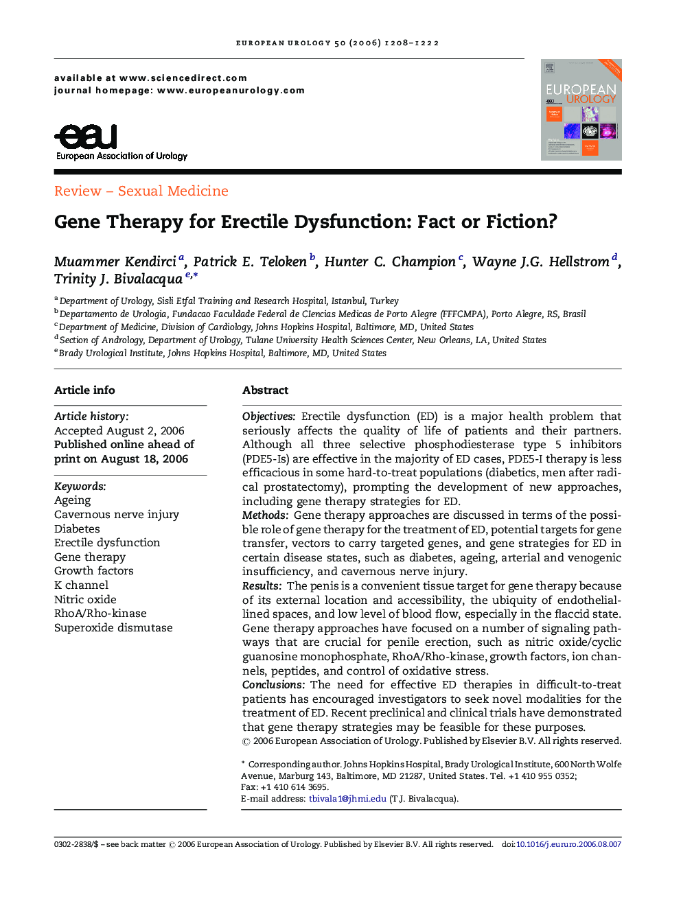 Gene Therapy for Erectile Dysfunction: Fact or Fiction?