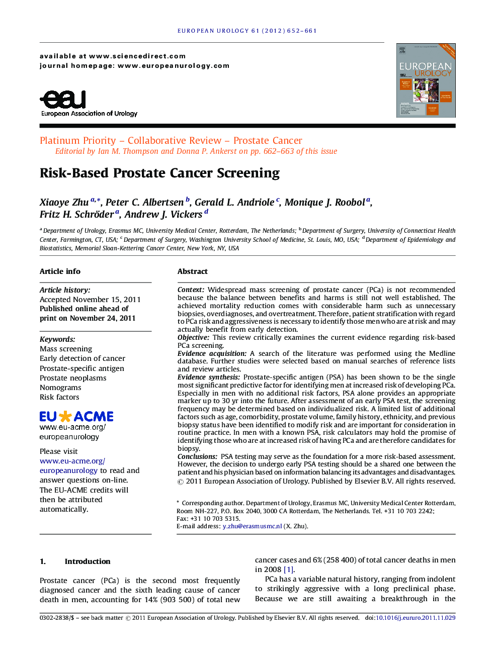 Risk-Based Prostate Cancer Screening 