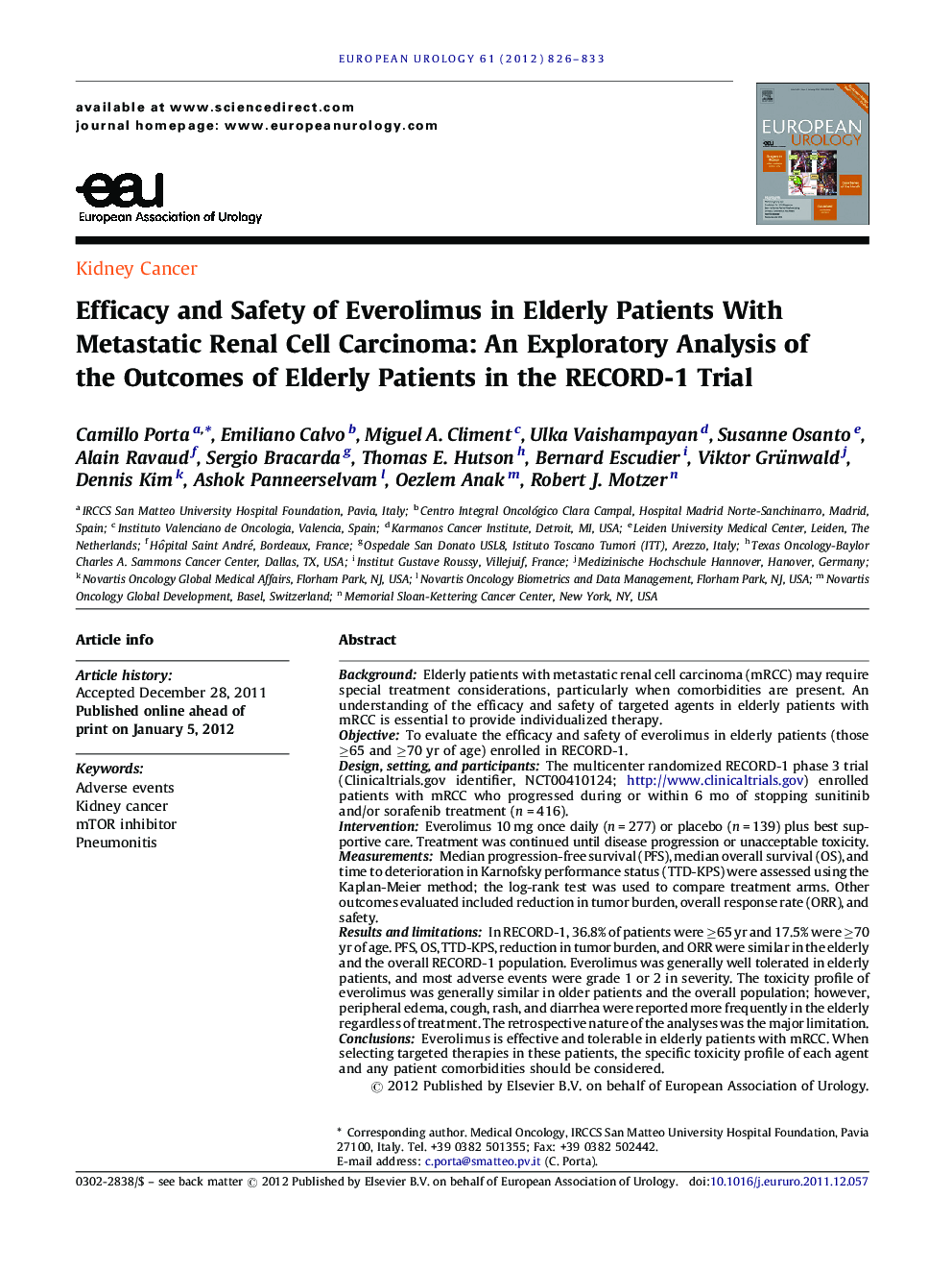 Efficacy and Safety of Everolimus in Elderly Patients With Metastatic Renal Cell Carcinoma: An Exploratory Analysis of the Outcomes of Elderly Patients in the RECORD-1 Trial