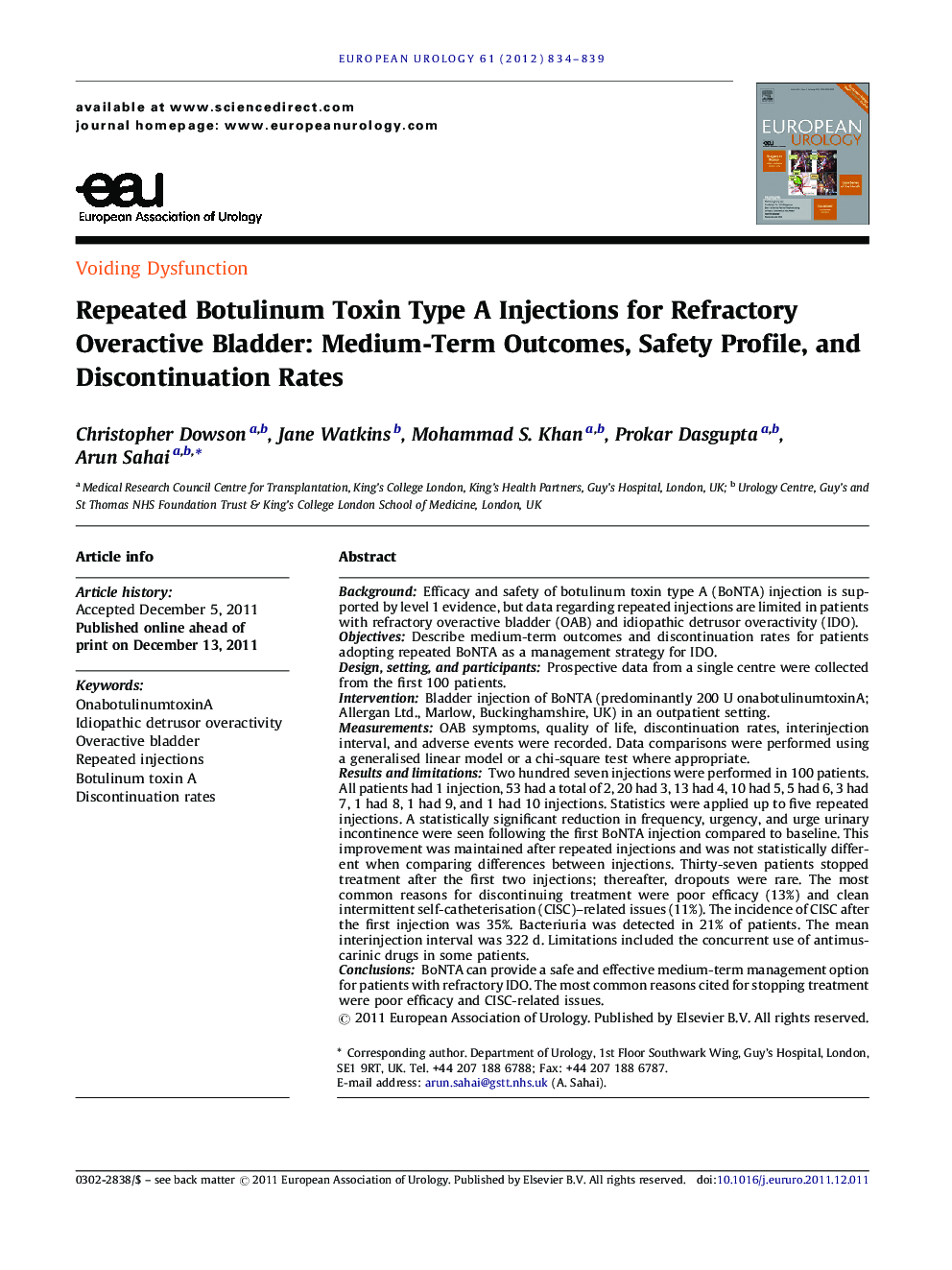 Repeated Botulinum Toxin Type A Injections for Refractory Overactive Bladder: Medium-Term Outcomes, Safety Profile, and Discontinuation Rates