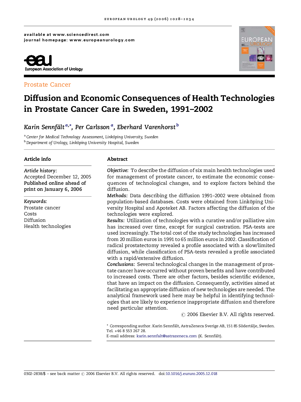 Diffusion and Economic Consequences of Health Technologies in Prostate Cancer Care in Sweden, 1991–2002