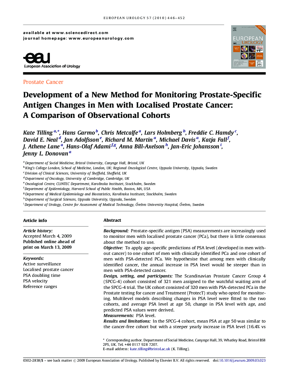 Development of a New Method for Monitoring Prostate-Specific Antigen Changes in Men with Localised Prostate Cancer: A Comparison of Observational Cohorts