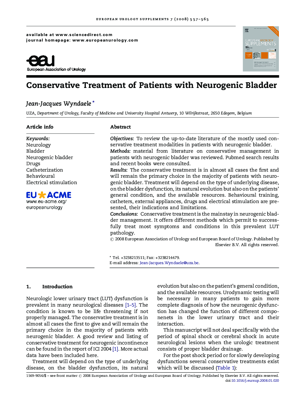 Conservative Treatment of Patients with Neurogenic Bladder