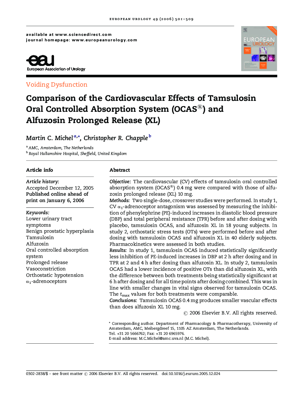 Comparison of the Cardiovascular Effects of Tamsulosin Oral Controlled Absorption System (OCAS®) and Alfuzosin Prolonged Release (XL)