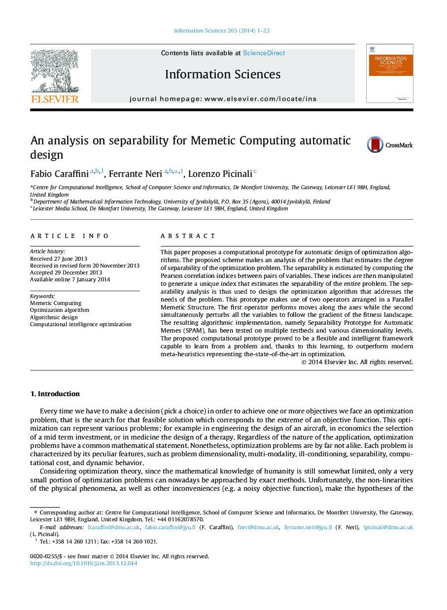 An analysis on separability for Memetic Computing automatic design