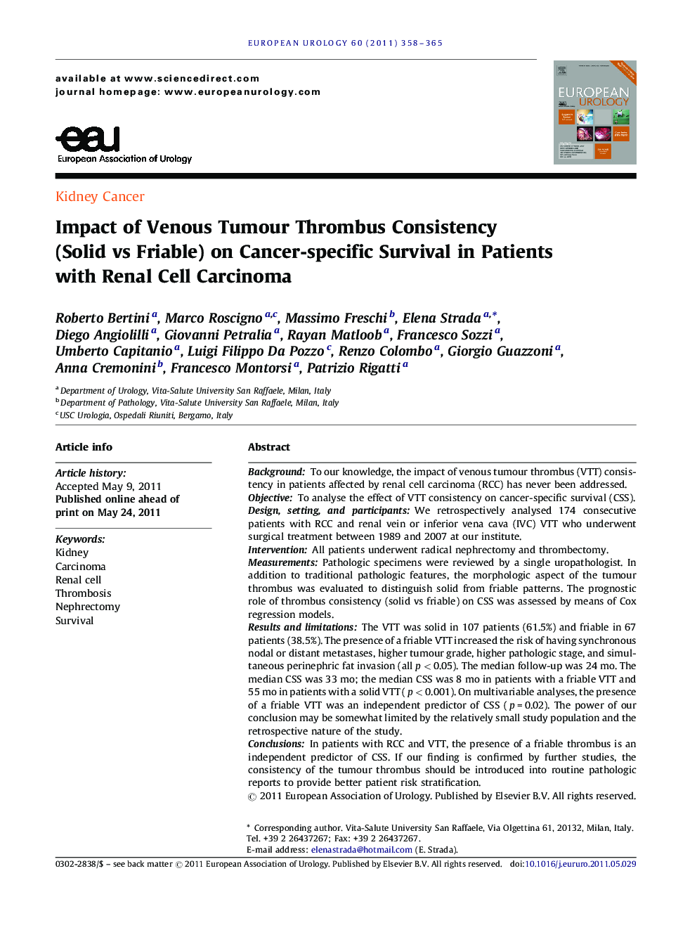 Impact of Venous Tumour Thrombus Consistency (Solid vs Friable) on Cancer-specific Survival in Patients with Renal Cell Carcinoma