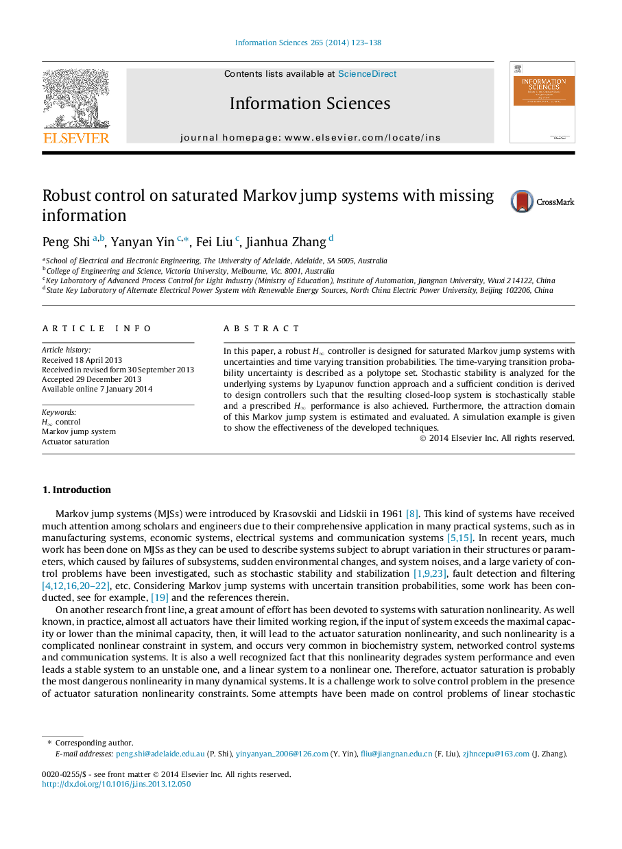 Robust control on saturated Markov jump systems with missing information