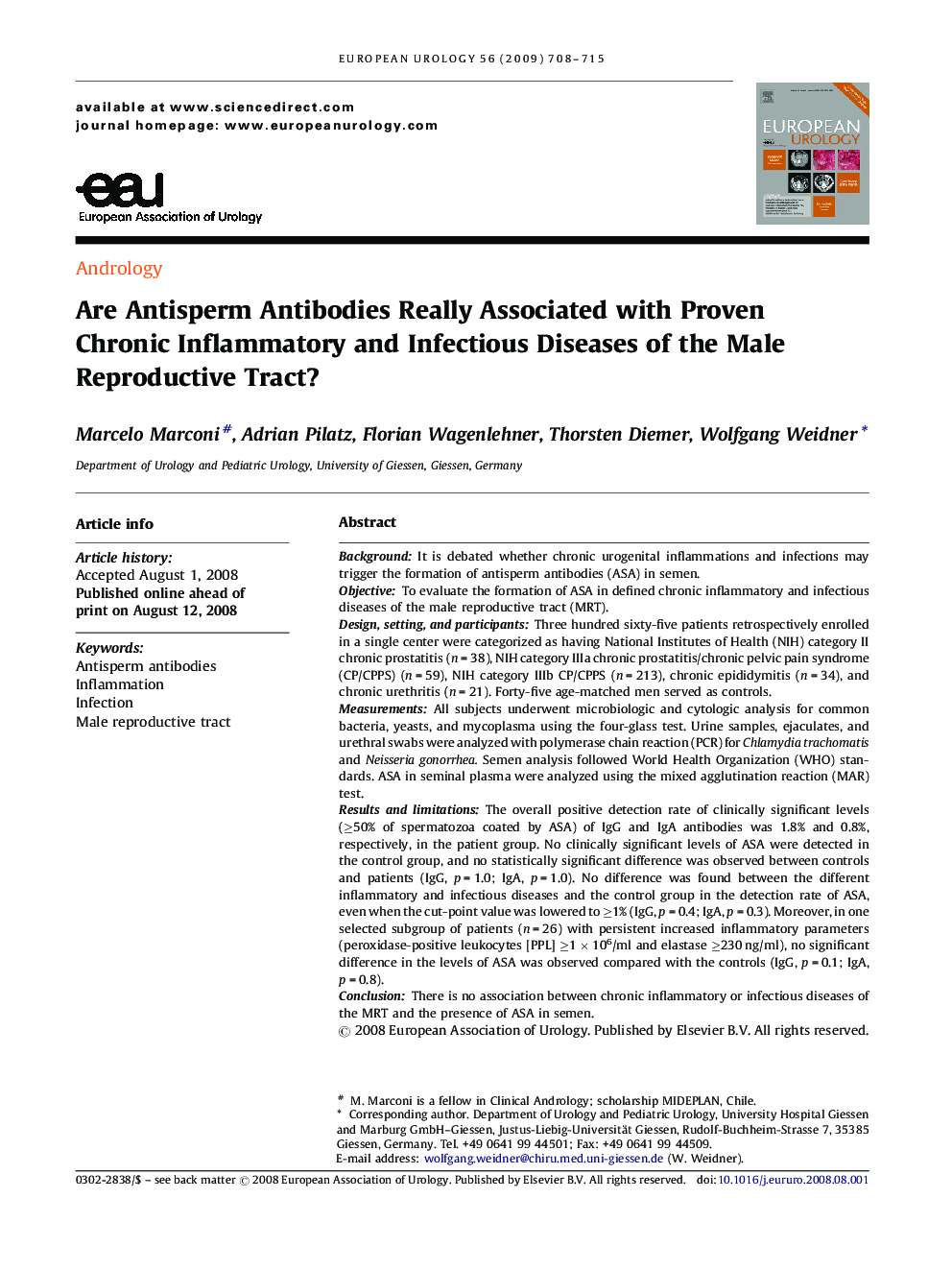 Are Antisperm Antibodies Really Associated with Proven Chronic Inflammatory and Infectious Diseases of the Male Reproductive Tract?