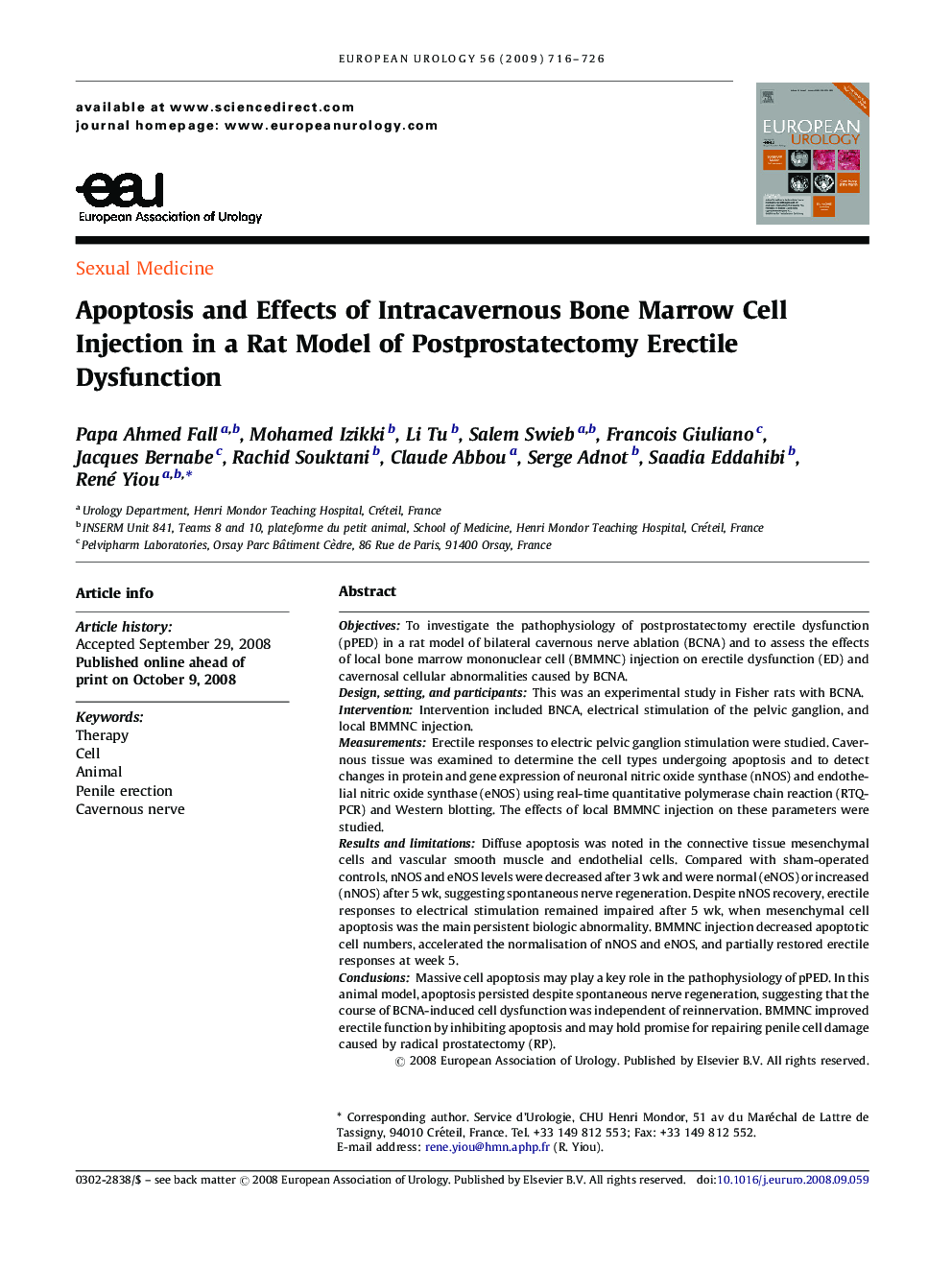 Apoptosis and Effects of Intracavernous Bone Marrow Cell Injection in a Rat Model of Postprostatectomy Erectile Dysfunction
