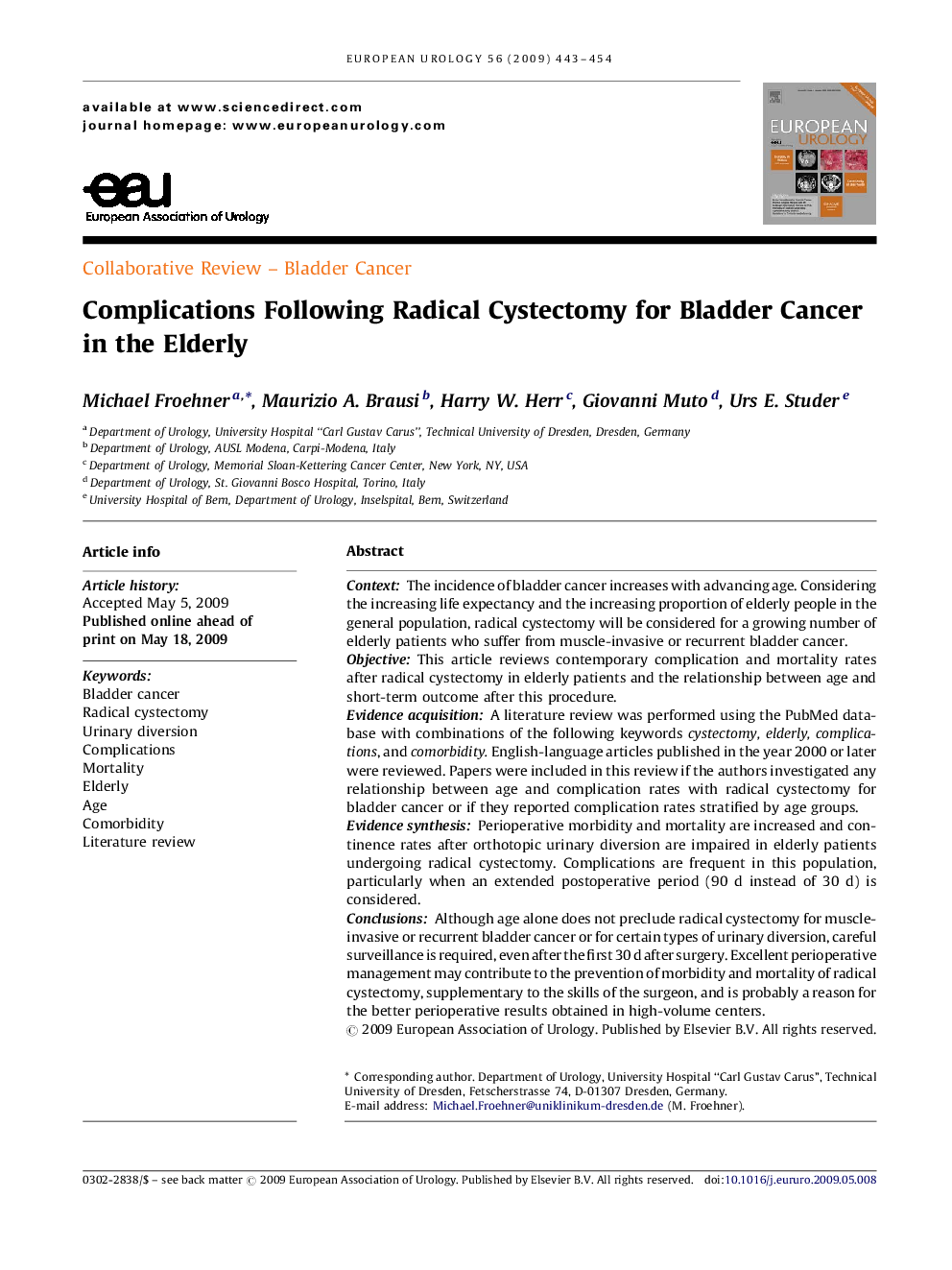 Complications Following Radical Cystectomy for Bladder Cancer in the Elderly