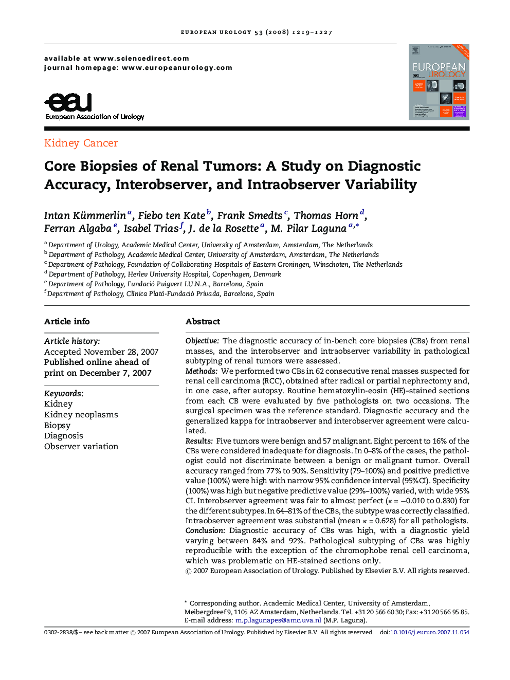 Core Biopsies of Renal Tumors: A Study on Diagnostic Accuracy, Interobserver, and Intraobserver Variability