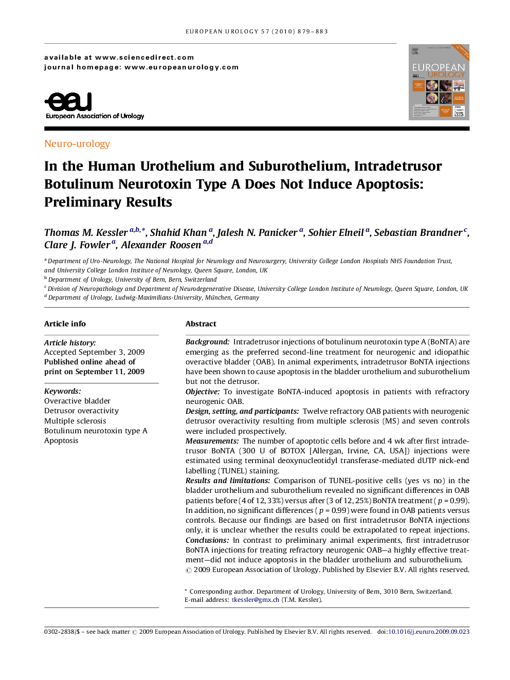 In the Human Urothelium and Suburothelium, Intradetrusor Botulinum Neurotoxin Type A Does Not Induce Apoptosis: Preliminary Results