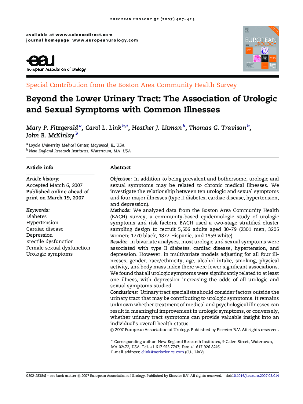 Beyond the Lower Urinary Tract: The Association of Urologic and Sexual Symptoms with Common Illnesses