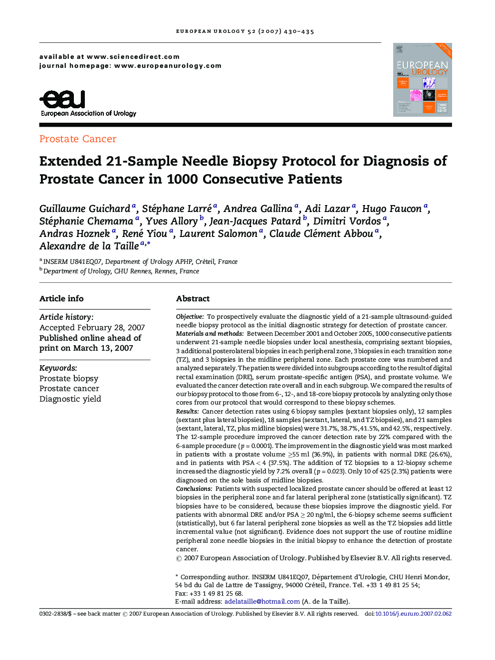 Extended 21-Sample Needle Biopsy Protocol for Diagnosis of Prostate Cancer in 1000 Consecutive Patients