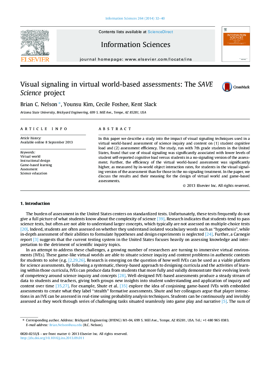 Visual signaling in virtual world-based assessments: The SAVE Science project