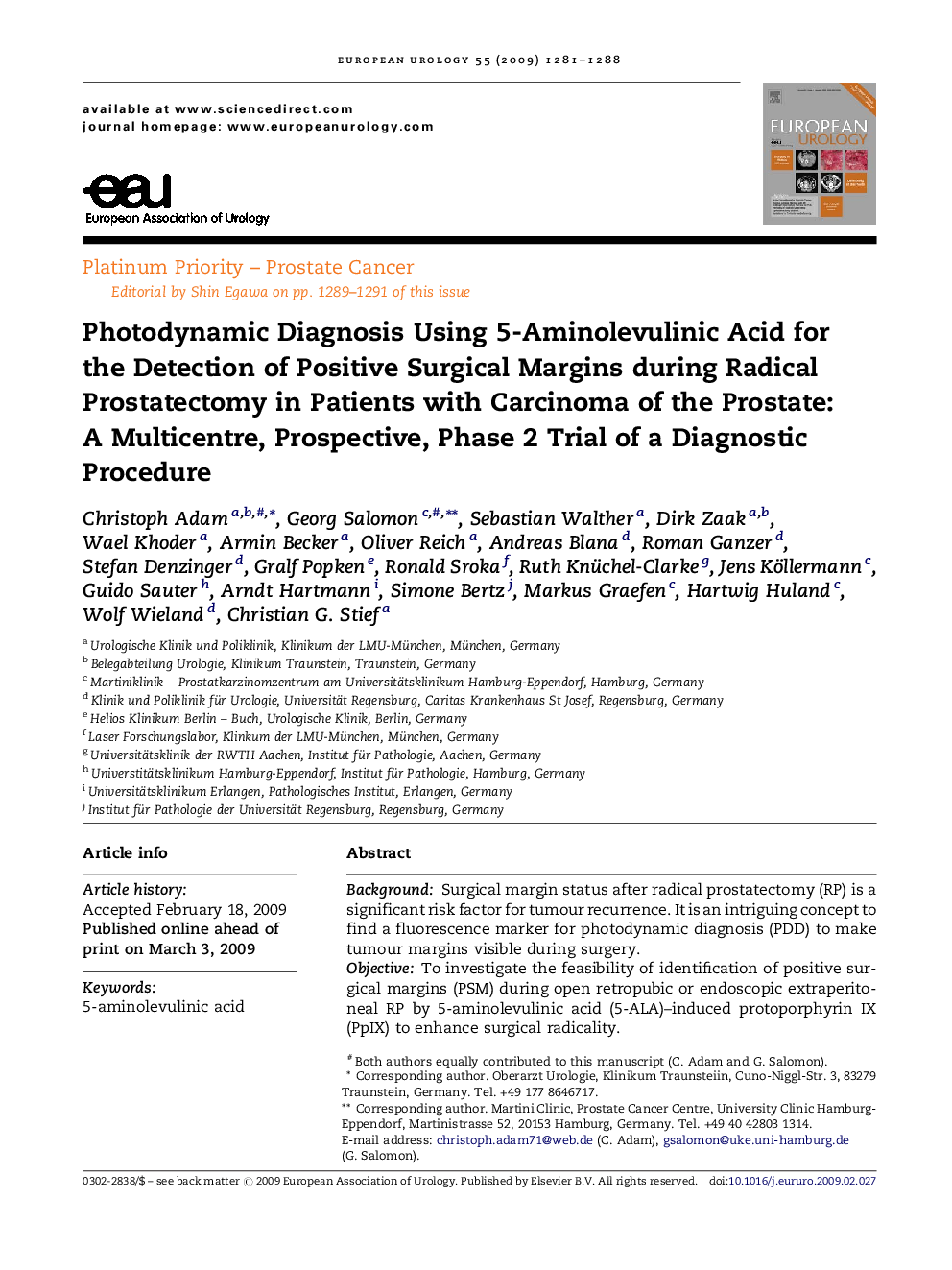 Photodynamic Diagnosis Using 5-Aminolevulinic Acid for the Detection of Positive Surgical Margins during Radical Prostatectomy in Patients with Carcinoma of the Prostate: A Multicentre, Prospective, Phase 2 Trial of a Diagnostic Procedure