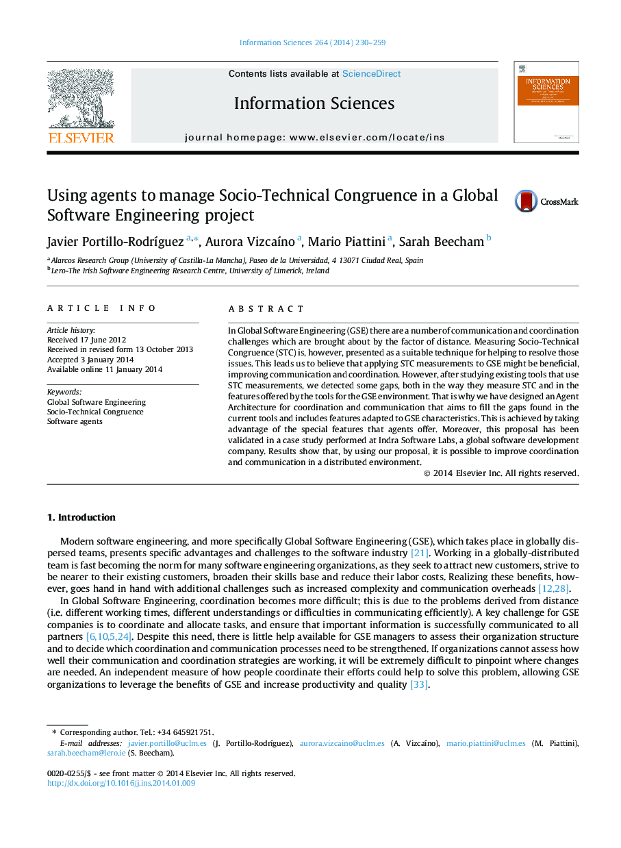 استفاده از عوامل برای مدیریت انطباق اجتماعی و فنی در یک پروژه مهندسی نرم افزار جهانی 