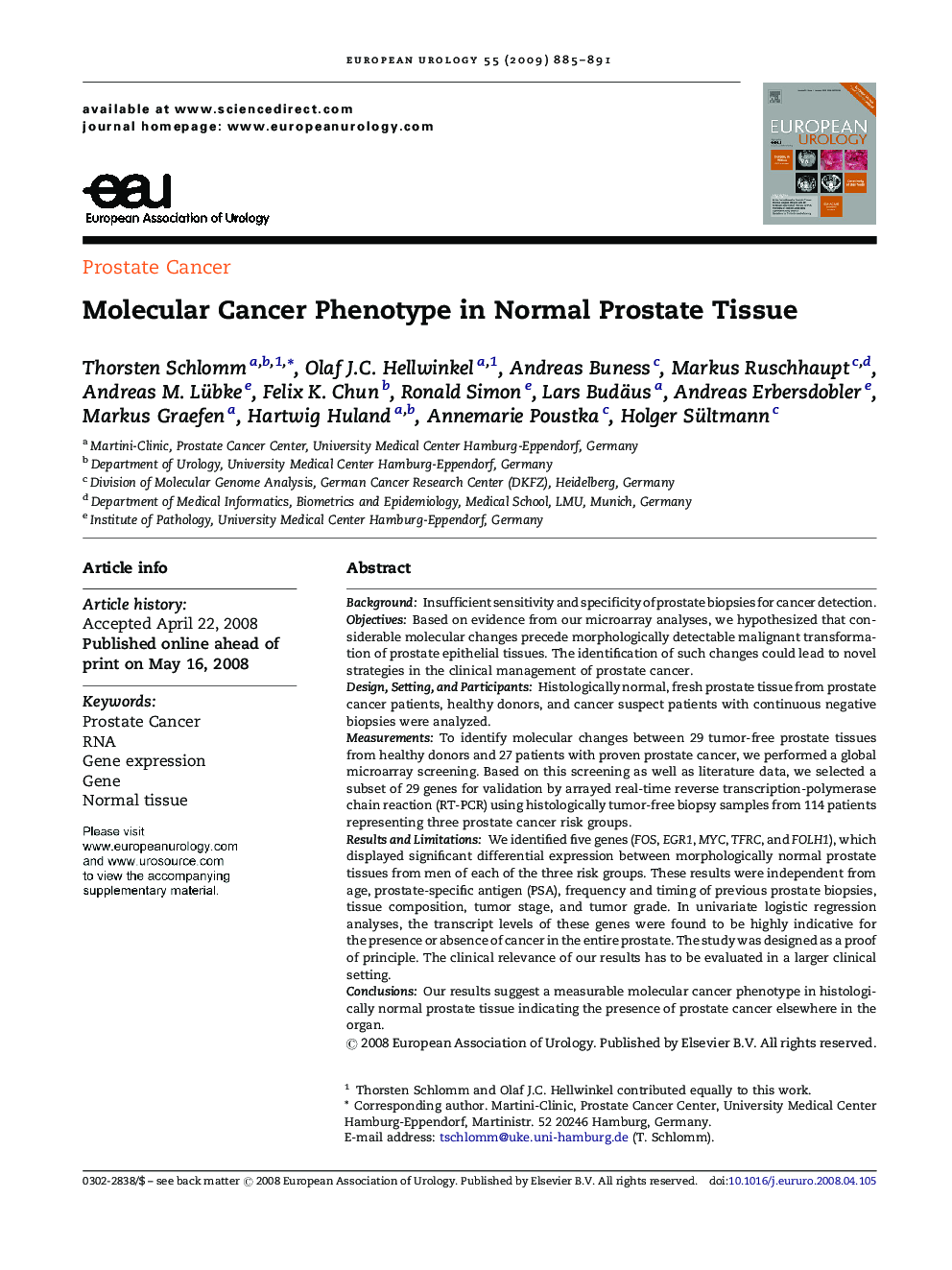 Molecular Cancer Phenotype in Normal Prostate Tissue