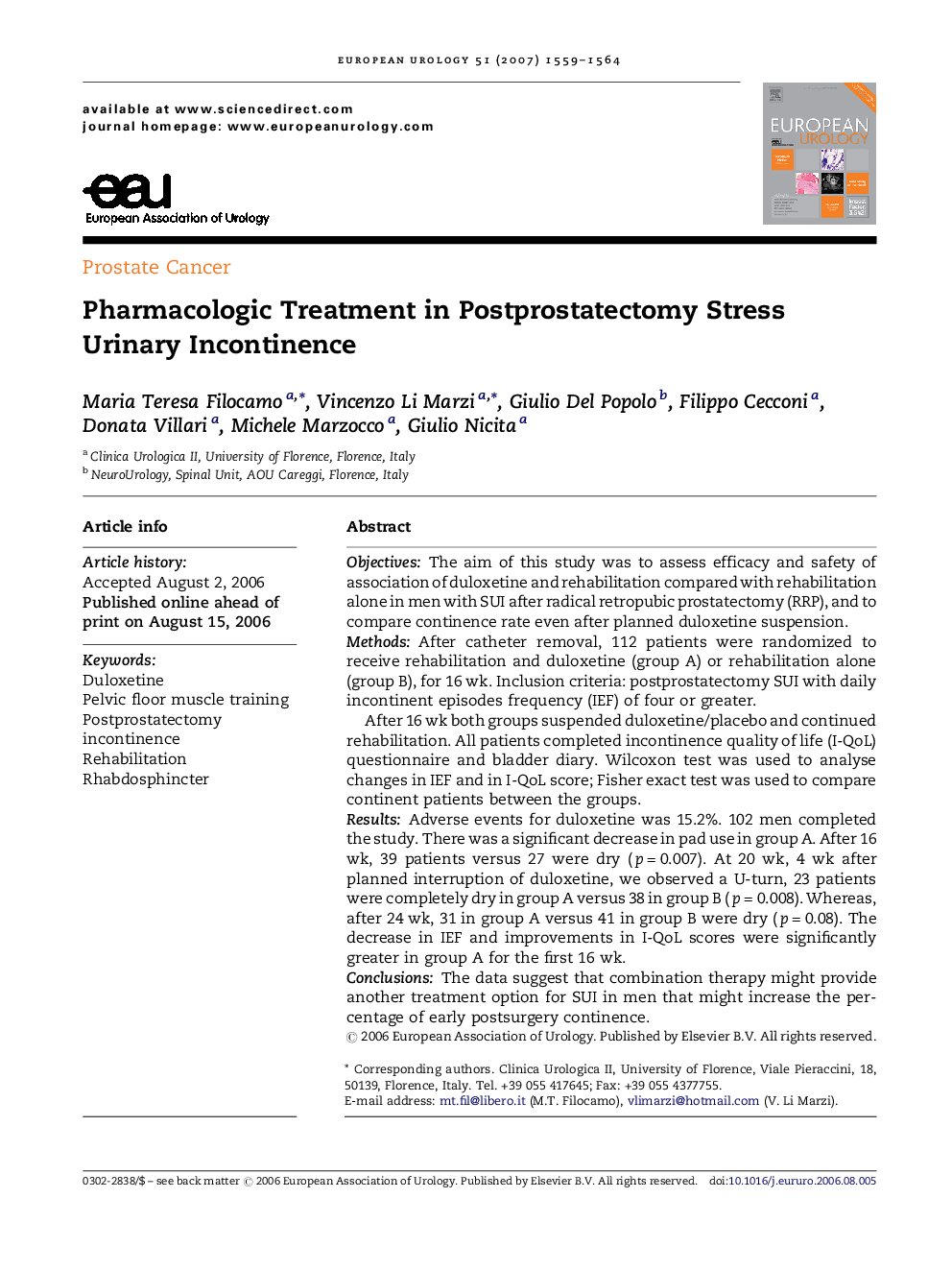 Pharmacologic Treatment in Postprostatectomy Stress Urinary Incontinence