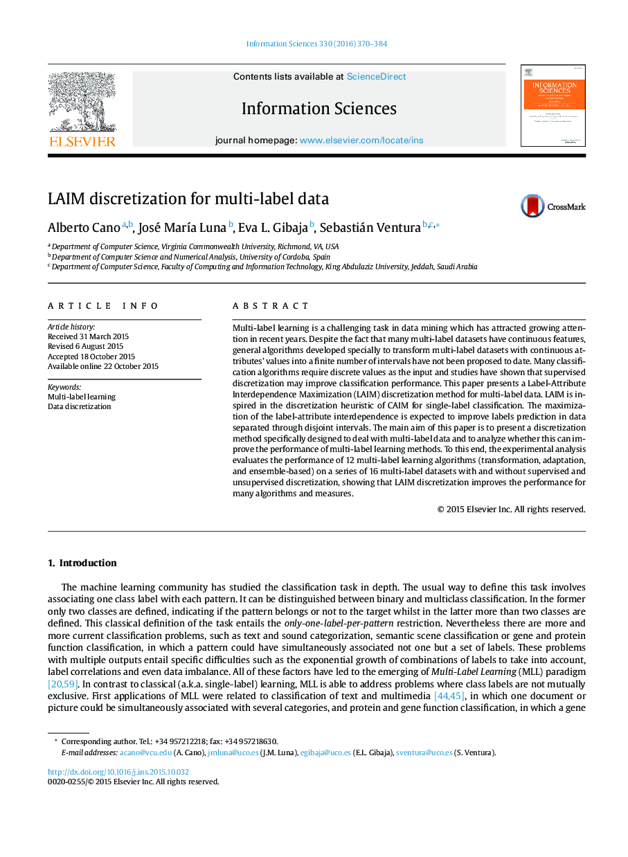 LAIM discretization for multi-label data