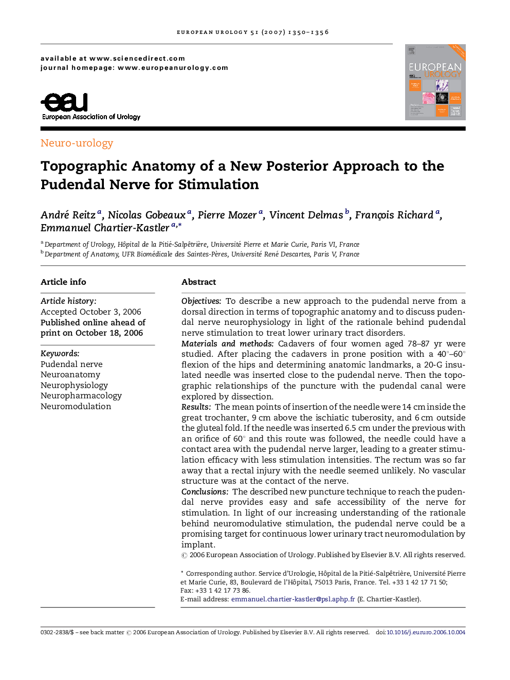 Topographic Anatomy of a New Posterior Approach to the Pudendal Nerve for Stimulation