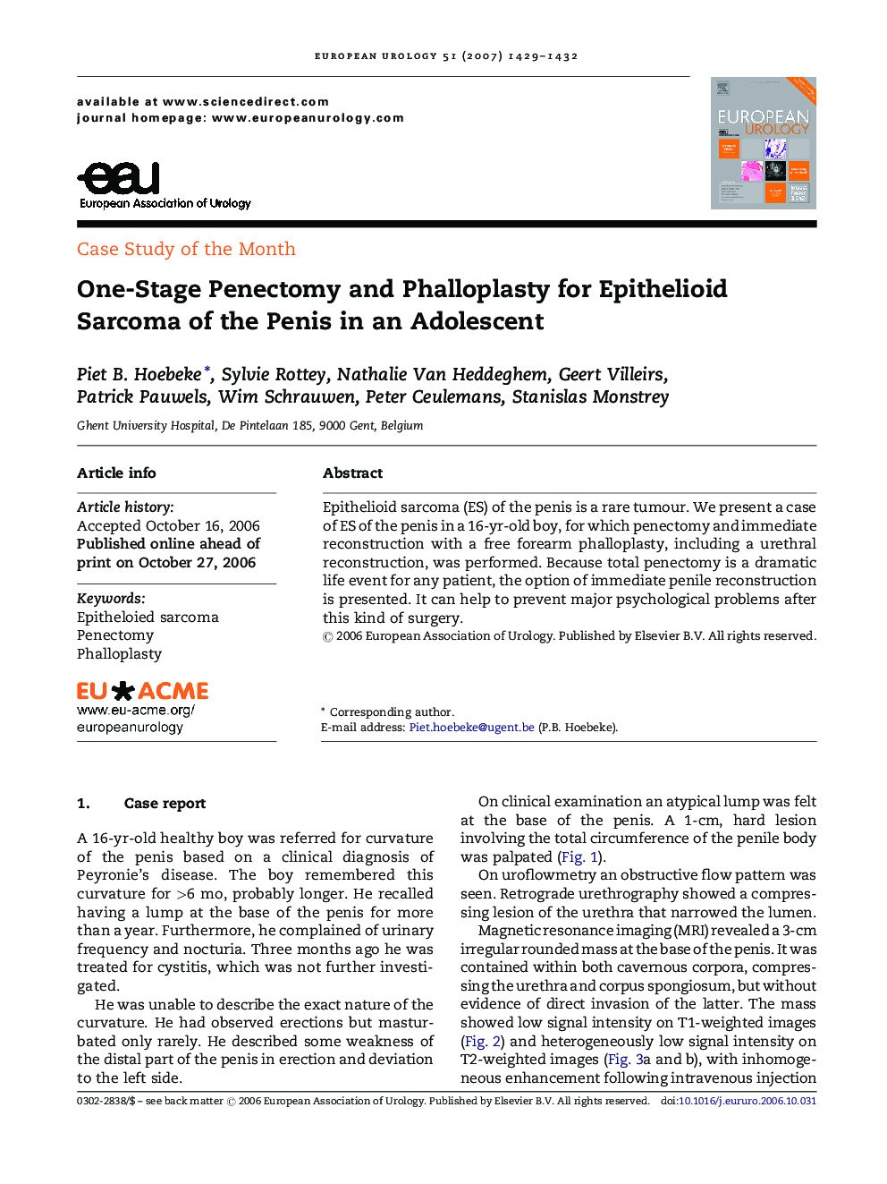 One-Stage Penectomy and Phalloplasty for Epithelioid Sarcoma of the Penis in an Adolescent